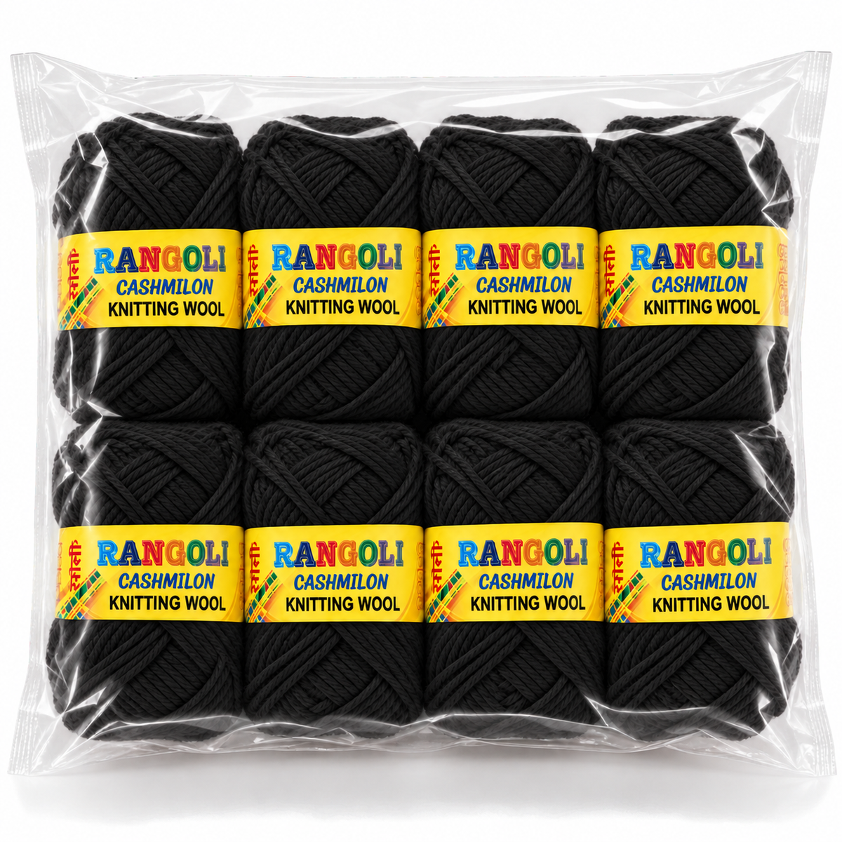 Rangoli Cashmilon Knitting Wool Black | Soft Yarn for Sweater, Crochet & Crafts | Pack of 8