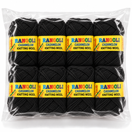Rangoli Cashmilon Knitting Wool Black | Soft Yarn for Sweater, Crochet & Crafts | Pack of 8