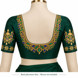 Green & Blue Gold-Tone DTF Blouse Sticker Set with Floral U-Neckline and Decorative Sleeve Motifs