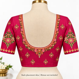 Pink & Green Floral DTF Blouse Sticker Set with Gold-Tone Neckline, Sleeve Motifs and Decorative Border