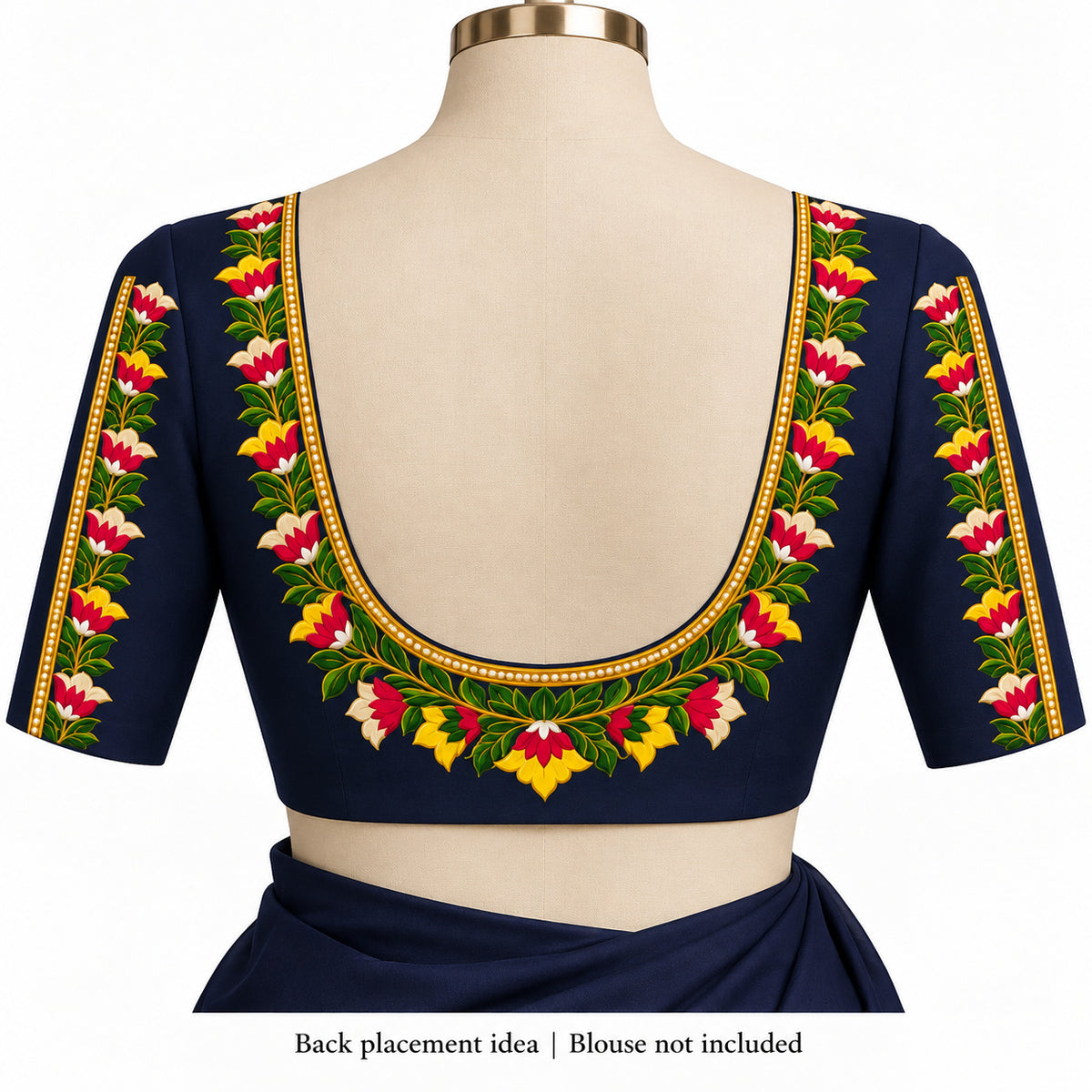 Multicolour Floral DTF Heat Transfer Sticker Set with U-Neckline and Matching Borders for Blouse