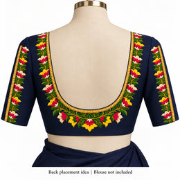Multicolour Floral DTF Heat Transfer Sticker Set with U-Neckline and Matching Borders for Blouse