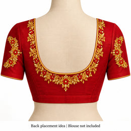 Red Floral & Gold-Tone Leaf DTF Blouse Sticker Set with Neckline Designs and Decorative Motifs