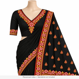 Red White & Gold Floral DTF Heat Transfer Sticker Set with V-Neckline, Borders & Motifs for Suit & Blouse