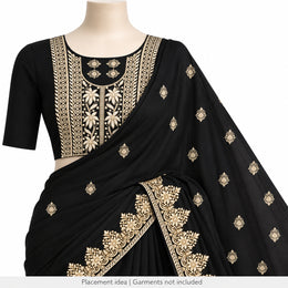 Ivory & Gold Floral DTF Heat Transfer Sticker Set with U-Neck Panel, Border & Motifs for Suit & Blouse