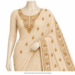 Gold-Tone & Ivory Floral DTF Heat Transfer Sticker Set with Neckline, Border and Leaf Motifs for Suit & Blouse
