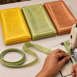 3 Piece Premium Tissue Fabric Combo – Golden, Light Olive Green & Copper | 2 Metre Each | For Piping, Dori & Tailoring