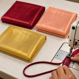 3 Piece Tissue Fabric Combo for Piping & Tailoring – Wine, Peach & Golden – 2 Metres Each