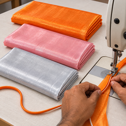 3 Piece Tissue Fabric Combo – Orange, Pink & Silver | 2 Metre Each | Piping & Tailoring Fabric