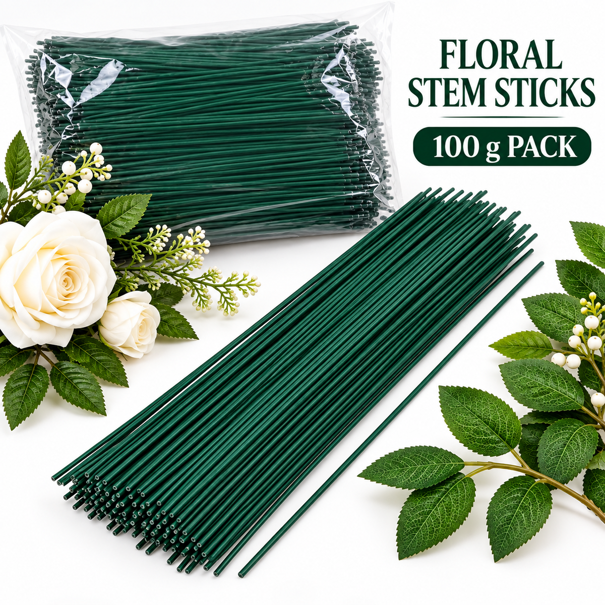 Green Floral Stem Sticks 100g Pack | Flower Making Stem Wire for Artificial Flowers & DIY Crafts