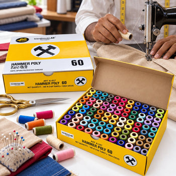 Vardhman AE Hammer Poly 60 Multicolour Mix 6 Sewing Thread Box | 100 Tubes x 180 Metres Each | 100% Spun Polyester Thread