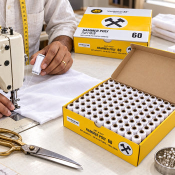 Vardhman AE Hammer Poly 60 White Sewing Thread Box | 100 Tubes x 180 Metres Each | 100% Spun Polyester Thread