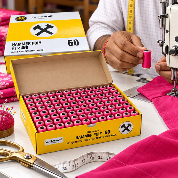 Vardhman AE Hammer Poly 60 Rani Pink Sewing Thread | 100 Tubes x 180 Metres Each | 100% Spun Polyester Tailoring Thread
