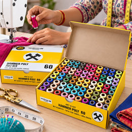 Vardhman AE Hammer Poly 60 Multicolour Mix 4 Sewing Thread Box | 100 Tubes x 180 Metres Each | 100% Spun Polyester Thread for Tailoring & Stitching