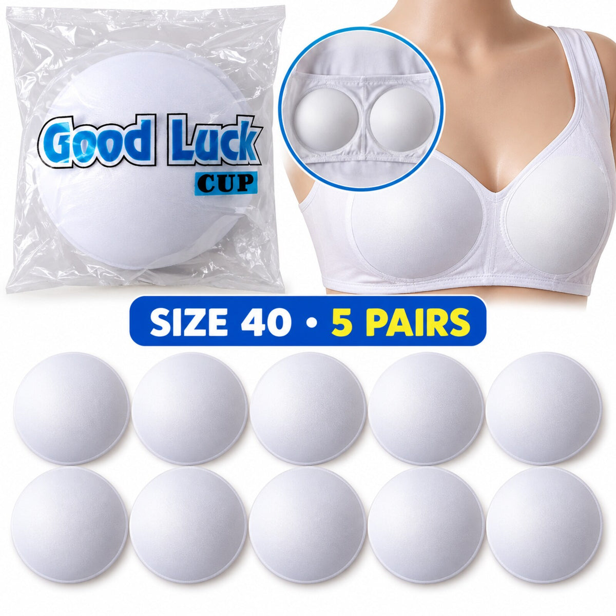 Good Luck Bra Cups Size 40 White | Blouse Padding Cups for Stitching | Pack of 10 Pieces (5 Pairs)