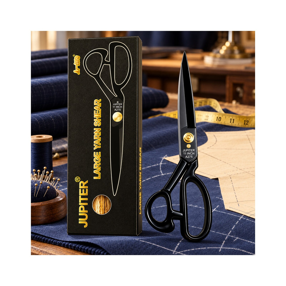 Jupiter 11 Inch Large Yarn Shear A275 Heavy Duty Tailoring Scissor | Sharp Steel Blades | Professional Cloth & Fabric Cutting Scissor | Black
