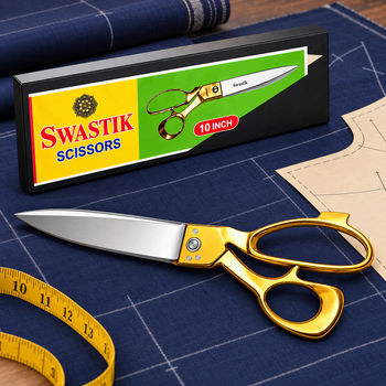 Swastik 10 Inch Golden Handle Tailoring Scissor | Heavy Duty Cloth Cutting Kainchi | Sharp Steel Blade Professional Fabric Scissors