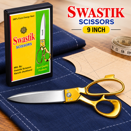 Swastik 9 Inch Golden Handle Tailoring Scissor | Heavy Duty Cloth Cutting Kainchi | Sharp Steel Blade Fabric Cutting Scissors