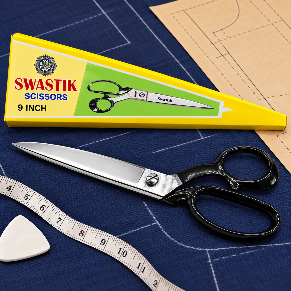 Swastik 9 Inch Tailoring Scissor | Heavy Duty Cloth Cutting Kainchi | Polished Steel Blade Professional Fabric Cutting Scissor