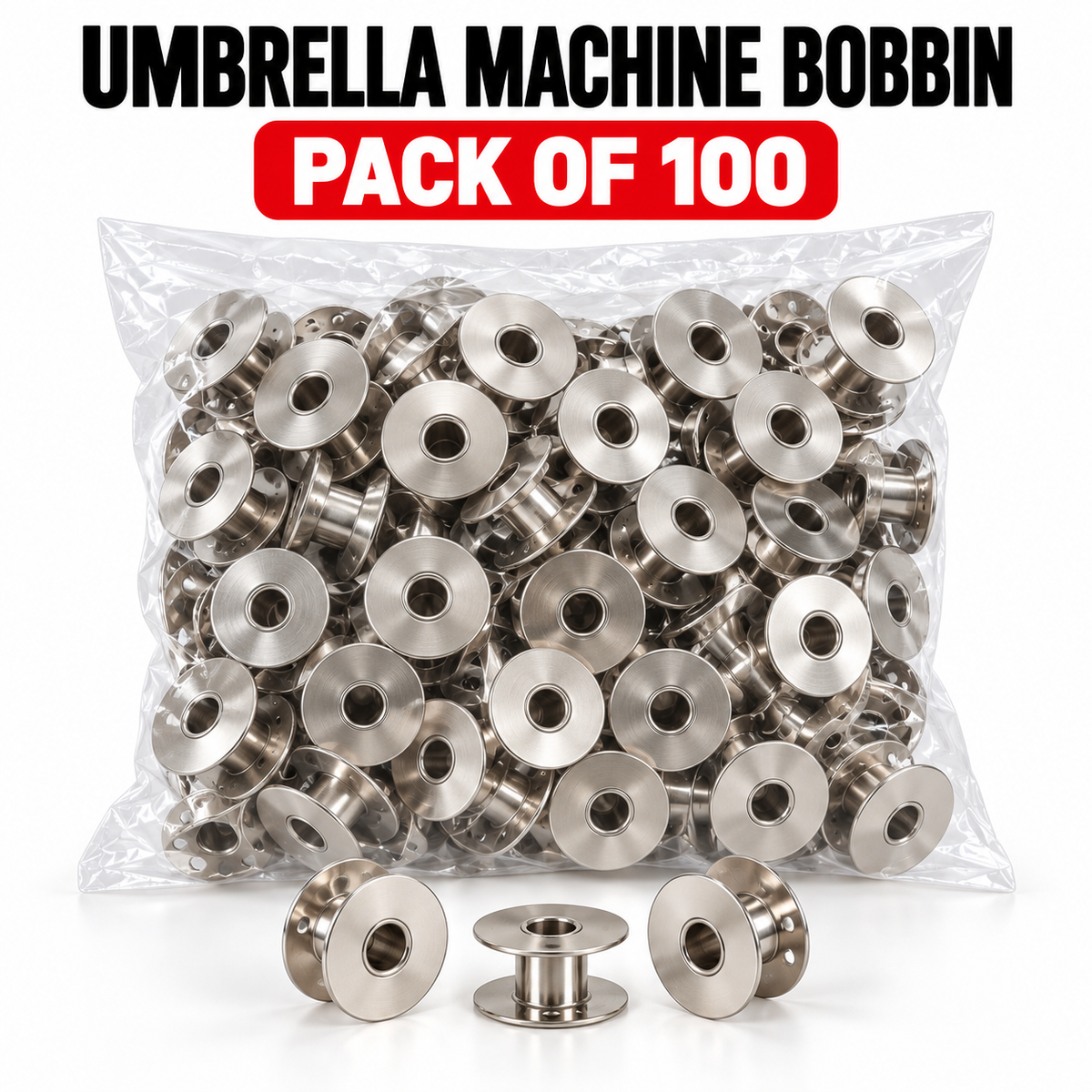 Umbrella Machine Metal Bobbin – Pack of 100 Pieces | Heavy Duty Sewing Machine Bobbins