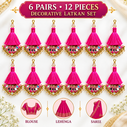 Rani Pink Decorative Tassel Latkan for Blouse, Lehenga & Saree – Pack of 12 Pieces (6 Pairs)