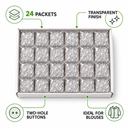 Transparent 2-Hole Blouse Buttons – Box of 24 Packets | Clear Sewing Buttons for Tailoring