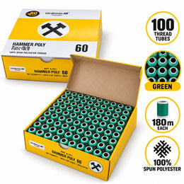 Vardhman AE Hammer Poly 60 Green Sewing Thread | 100 Tubes x 180 Metres Each | 100% Spun Polyester Tailoring Thread