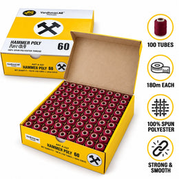 Vardhman AE Hammer Poly 60 Maroon Sewing Thread | 100 Tubes x 180 Metres Each | 100% Spun Polyester Tailoring Thread