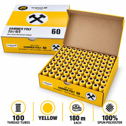 Vardhman AE Hammer Poly 60 Yellow Sewing Thread | 100 Tubes x 180 Metres Each | 100% Spun Polyester Thread