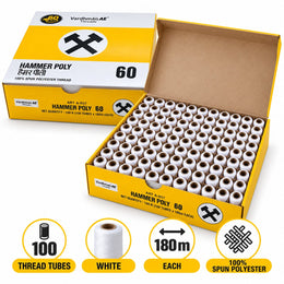 Vardhman AE Hammer Poly 60 White Sewing Thread Box | 100 Tubes x 180 Metres Each | 100% Spun Polyester Thread