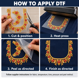 Red Floral & Gold-Tone Leaf DTF Blouse Sticker Set with Neckline Designs and Decorative Motifs