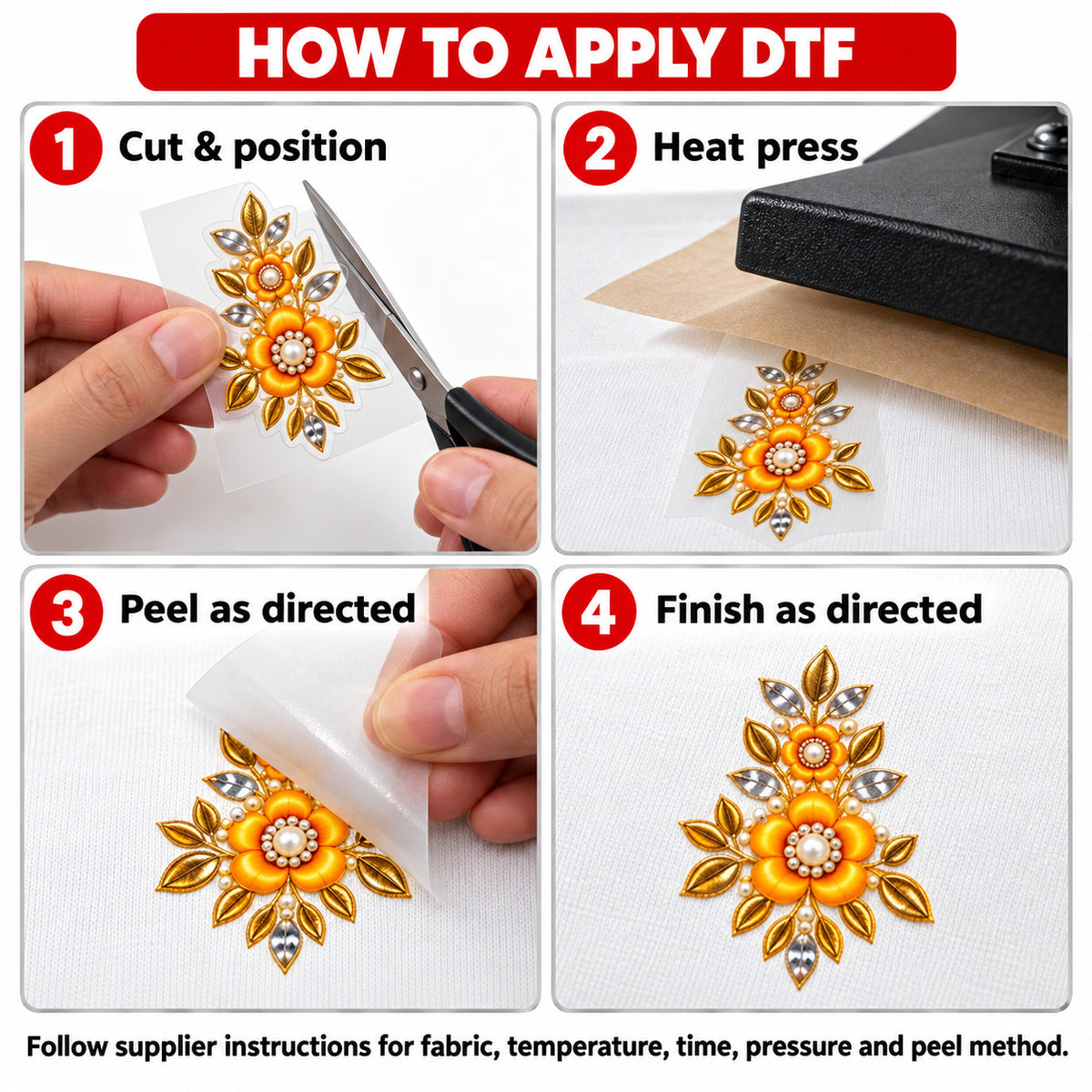 Orange Gold & Ivory Floral Necklace Style DTF Heat Transfer Sticker Set for Suit & Blouse