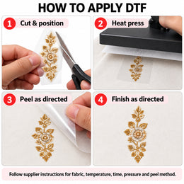 Gold-Tone & Ivory Floral DTF Heat Transfer Sticker Set with Neckline, Border and Leaf Motifs for Suit & Blouse