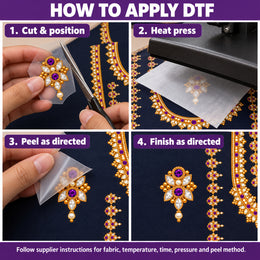 Purple & Gold-Tone Jewellery Print DTF Blouse Sticker Set with Front Neck, Back Design and Sleeve Motifs