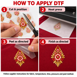 Red White & Gold Floral DTF Heat Transfer Sticker Set with V-Neckline, Borders & Motifs for Suit & Blouse
