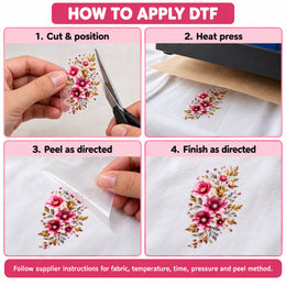 Pink Floral Bouquet DTF Heat Transfer Sticker Sheet for Saree, Kurti & Blouse Decoration