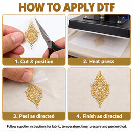 Gold-Tone Pearl Effect DTF Heat Transfer Sticker Set with Ornamental Neck Panel, Border and Motifs for Suit & Blouse