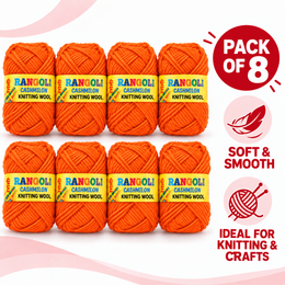 Rangoli Cashmilon Knitting Wool Yarn Orange Colour Pack of 8 for Knitting Crochet Craft