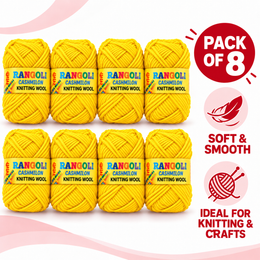 Rangoli Cashmilon Knitting Wool Yarn Yellow Colour Pack of 8 for Knitting & Crafts