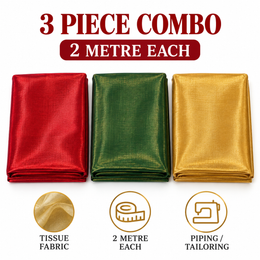 3 Piece Tissue Fabric Combo for Piping & Tailoring – Red, Bottle Green & Golden – 2 Metres Each