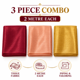 3 Piece Tissue Fabric Combo for Piping & Tailoring – Wine, Peach & Golden – 2 Metres Each
