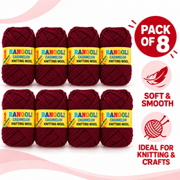 Rangoli Cashmilon Knitting Wool Yarn for Sweater, Knitting & Crafts (Maroon, Pack of 8)