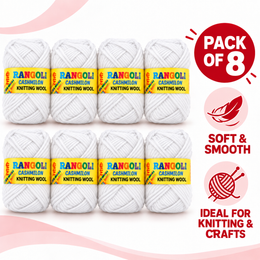 Rangoli Cashmilon Knitting Wool White | Soft Yarn for Sweater, Crochet & Crafts | Pack of 8