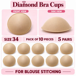 Diamond Bra Cups Size 34 for Blouse Stitching, Pack of 10 Pieces (5 Pairs), Nude Beige