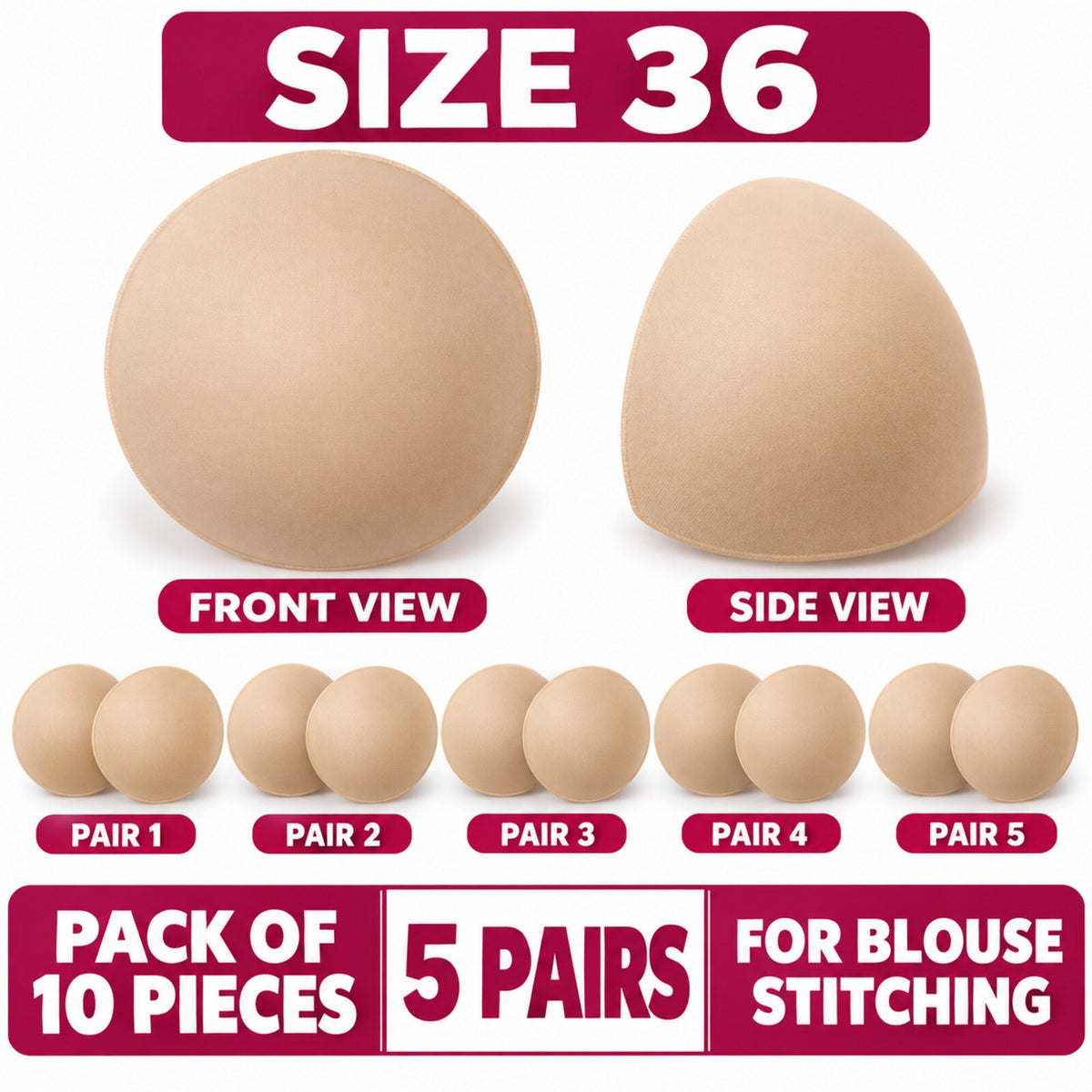 Diamond Bra Cups Size 36 for Blouse Stitching | Padded Foam Cups | Pack of 10 Pieces (5 Pairs)