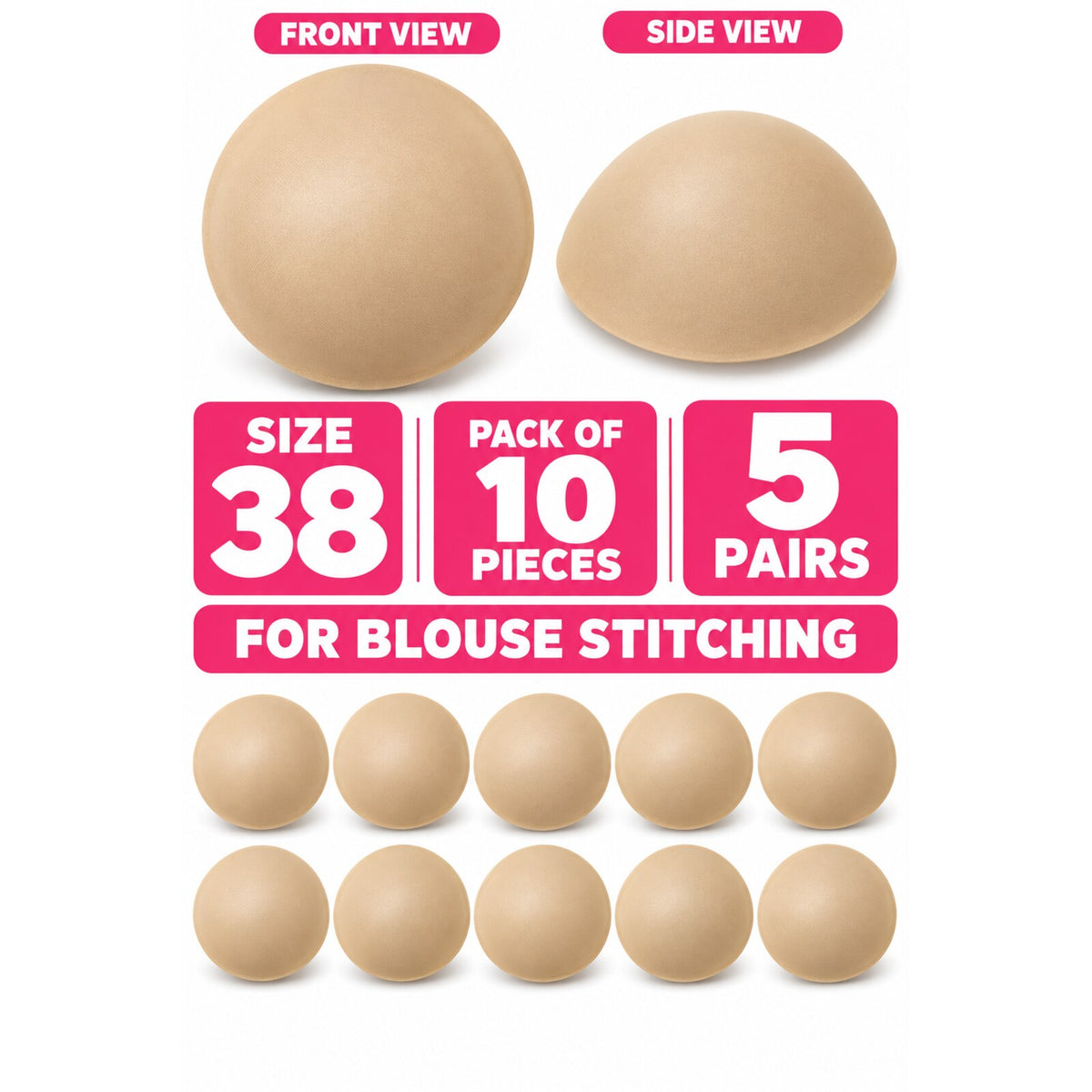 Diamond Bra Cups Size 38 for Blouse Stitching | Padded Foam Cups | Pack of 10 Pieces (5 Pairs)