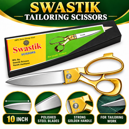 Swastik 10 Inch Golden Handle Tailoring Scissor | Heavy Duty Cloth Cutting Kainchi | Sharp Steel Blade Professional Fabric Scissors