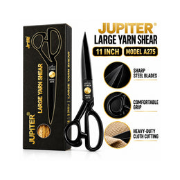 Jupiter 11 Inch Large Yarn Shear A275 Heavy Duty Tailoring Scissor | Sharp Steel Blades | Professional Cloth & Fabric Cutting Scissor | Black