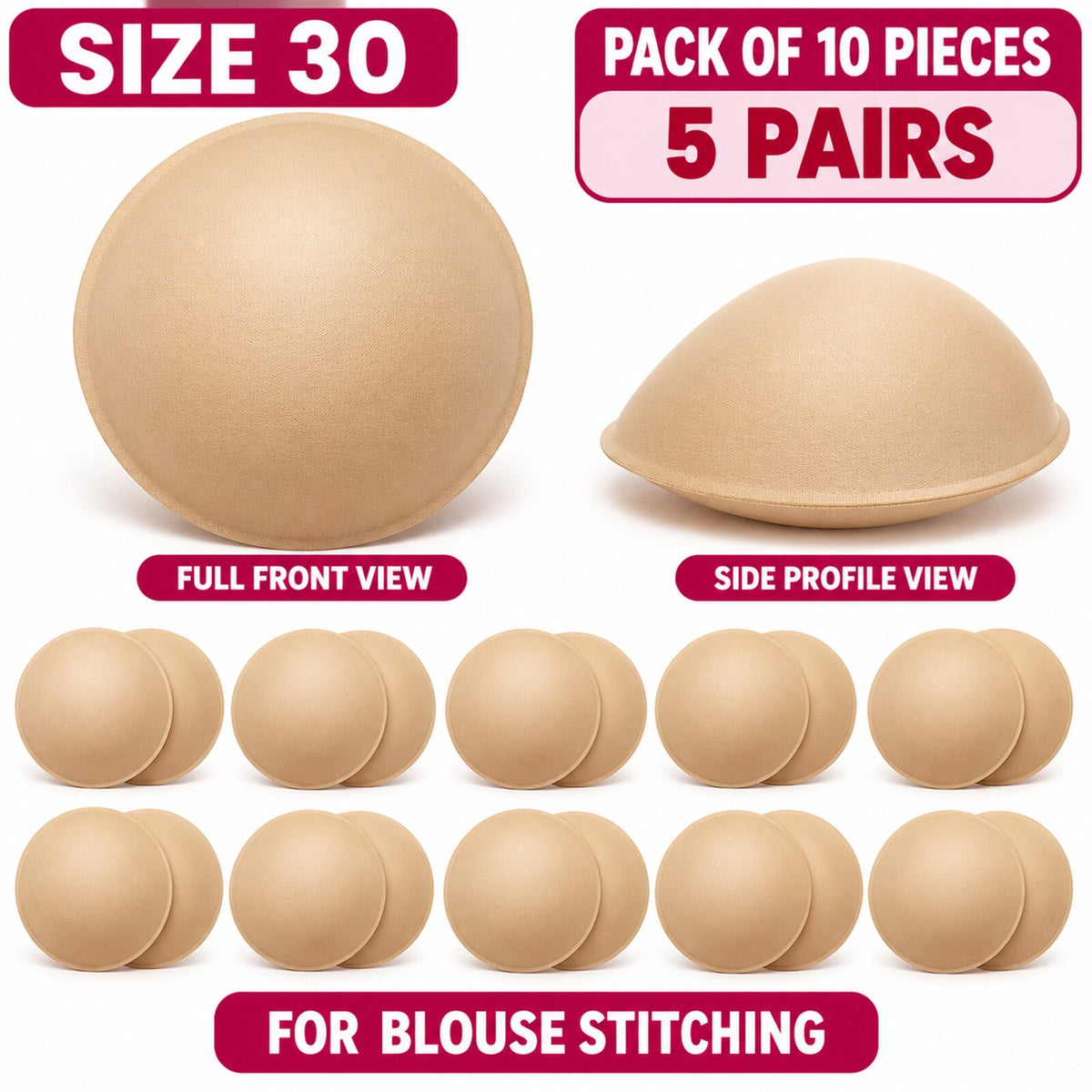 Diamond Bra Cups Size 30 | Blouse Padding Cups for Stitching | Pack of 10 Pieces (5 Pairs)