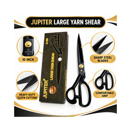 Jupiter 10 Inch Large Yarn Shear Heavy Duty Tailoring Scissor | Sharp Steel Blades | Professional Cloth & Fabric Cutting Scissor | Black